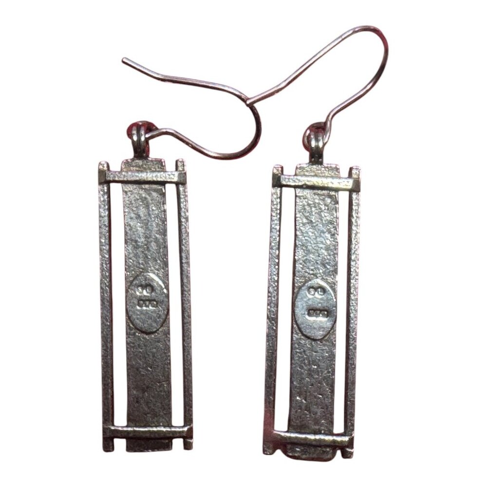 Vintage Wu Xing Three Elements Sterling Silver & Brass Artisan Dangle Earrings - Picture 6 of 7